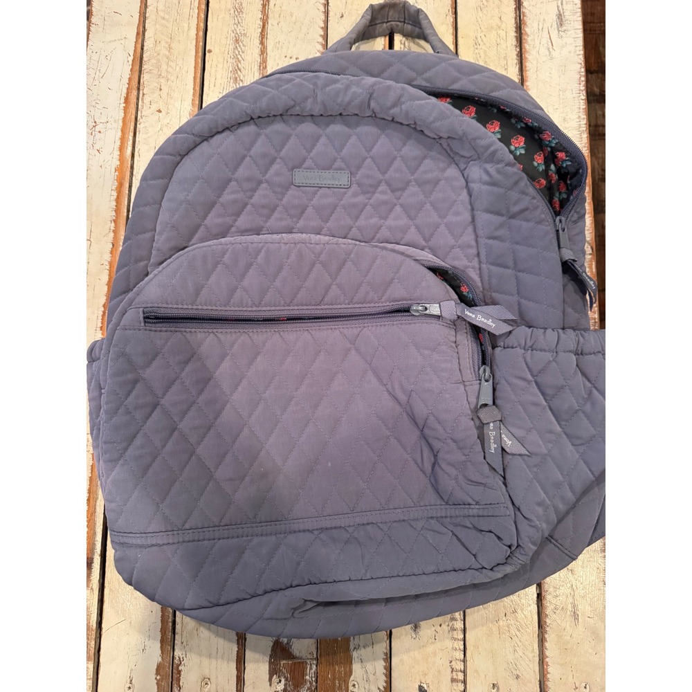 Vera Bradley Quilted Backpack Purple Floral Lining Laptop Sleeve School Travel
